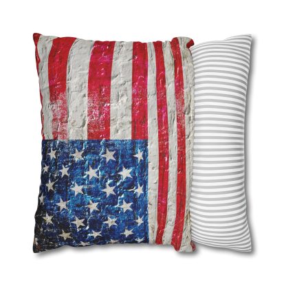 American Flag on Old Brick Wall Print Replacement Cover for Pillow half inserted