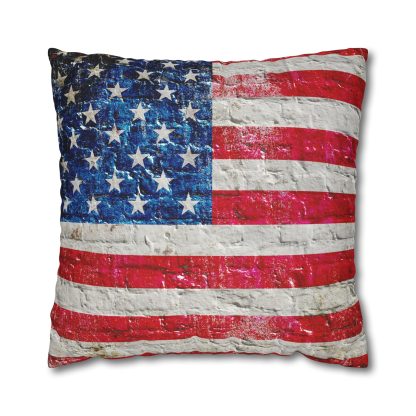 front view of our American Flag on Old Brick Wall Print Replacement Cover for Pillow and Cushion