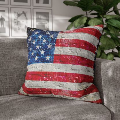 Patriotic Themed Pillow Replacement Cover, American Flag on Old Brick Wall Print Replacement Cover for Pillow and Cushion - Image 8